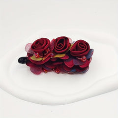 Red Rose Banana Clip Flower Hair Clip Ponytail Holder Hair Claw Clip
