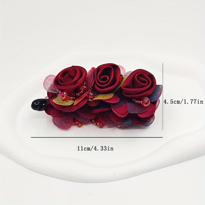 Red Rose Banana Clip Flower Hair Clip Ponytail Holder Hair Claw Clip