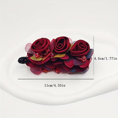 Red Rose Banana Clip Flower Hair Clip Ponytail Holder Hair Claw Clip