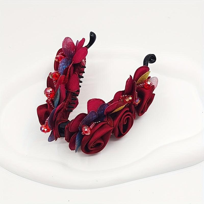 Red Rose Banana Clip Flower Hair Clip Ponytail Holder Hair Claw Clip