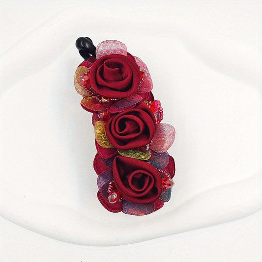 Red Rose Banana Clip Flower Hair Clip Ponytail Holder Hair Claw Clip