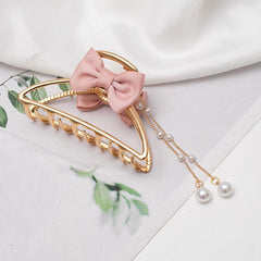 Faux Pearl Tassel Bow Hair Claw Hollow Alloy Nonslip Ponytail Holder