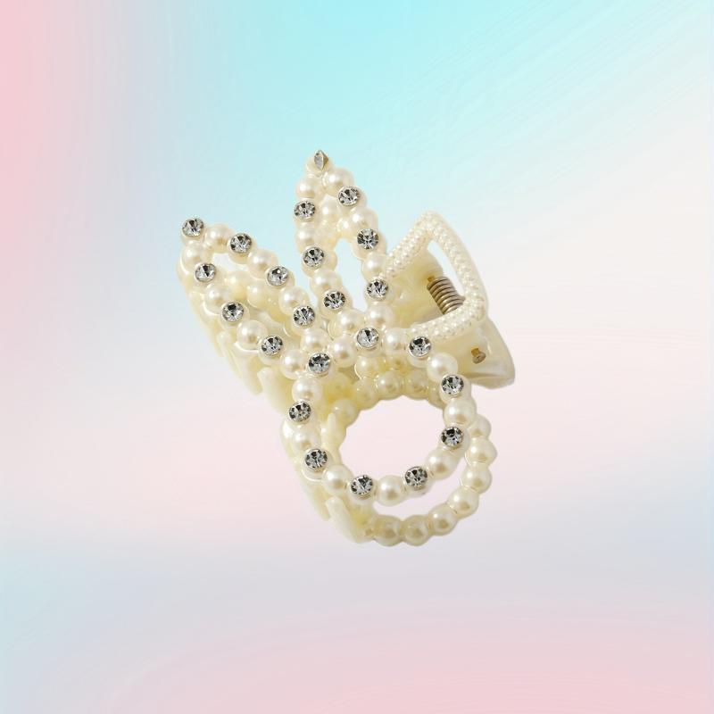 Faux Pearl Bunny Hair Claw Rhinestone Nonslip Hair Clip