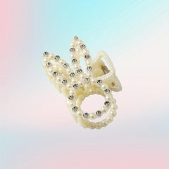 Faux Pearl Bunny Hair Claw Rhinestone Nonslip Hair Clip