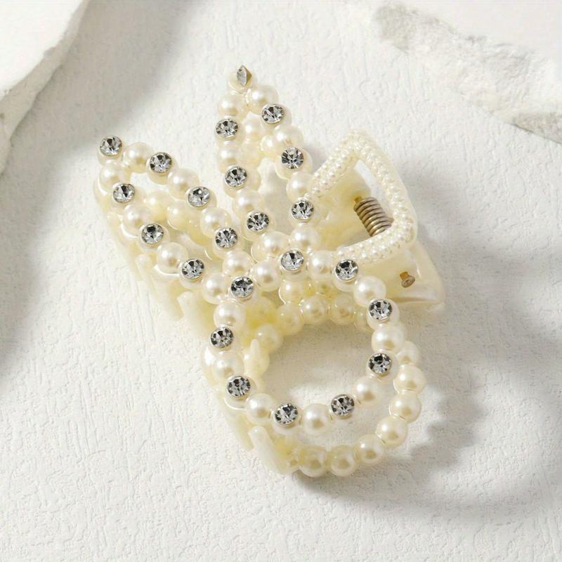Faux Pearl Bunny Hair Claw Rhinestone Nonslip Hair Clip