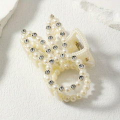 Faux Pearl Bunny Hair Claw Rhinestone Nonslip Hair Clip
