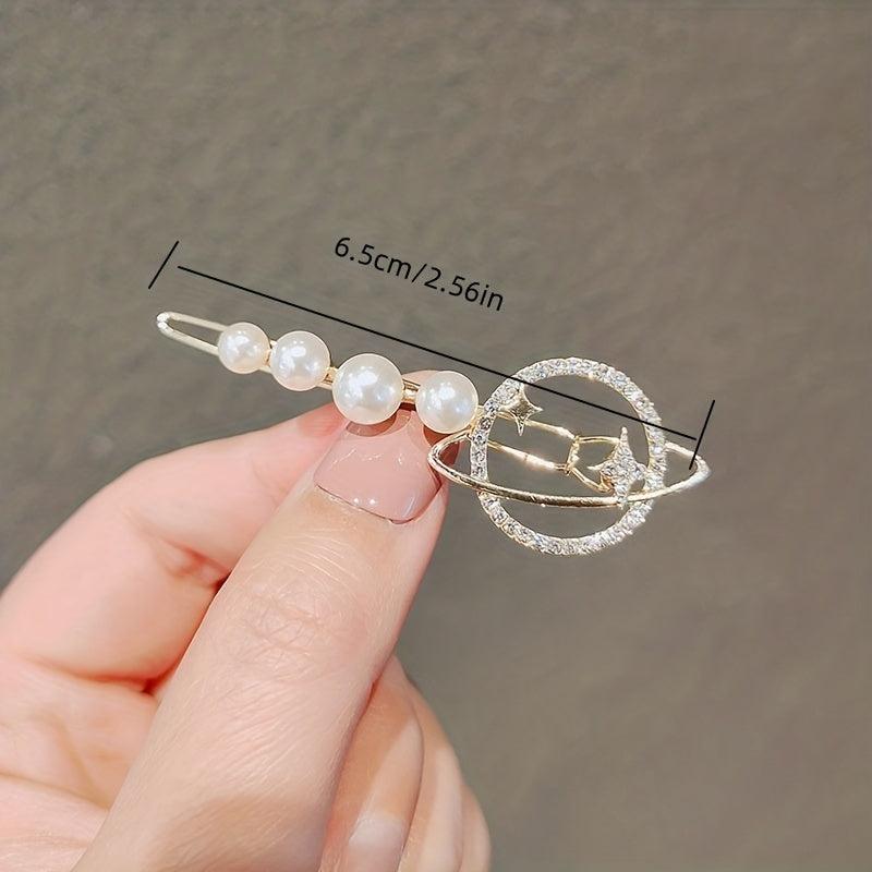 Y2K Pearl Rhinestone Hair Pin Moon Star Hair Clips