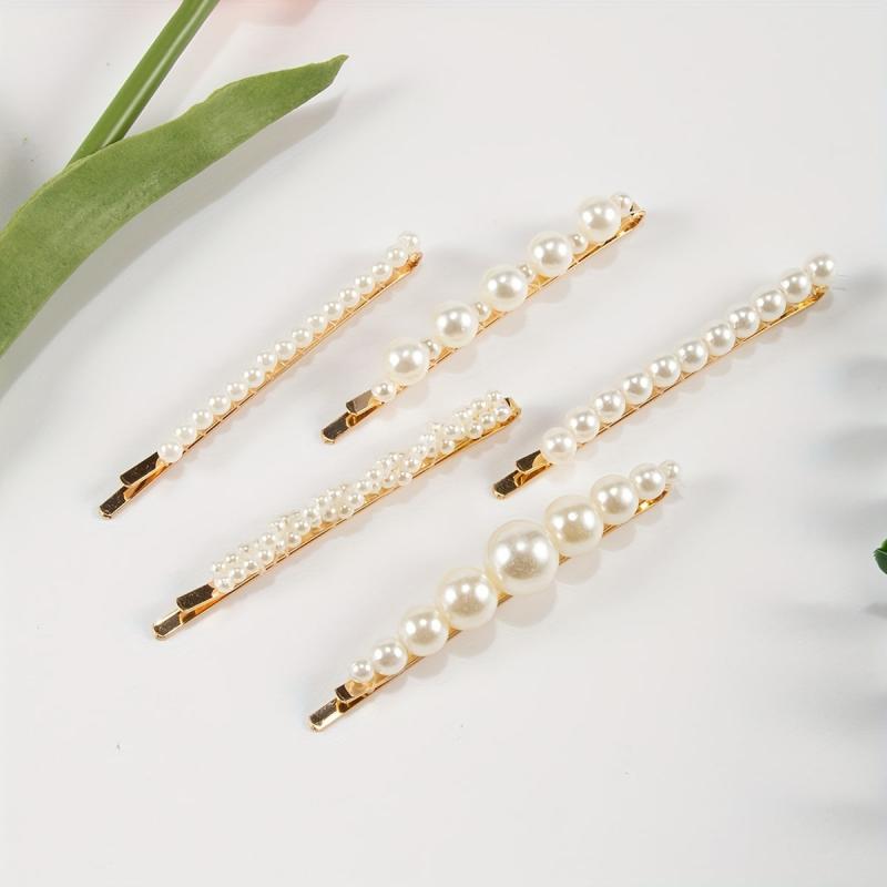 5pcs Faux Pearl Hairpin Alloy Hairpin Style Hair Clip For Side Hair