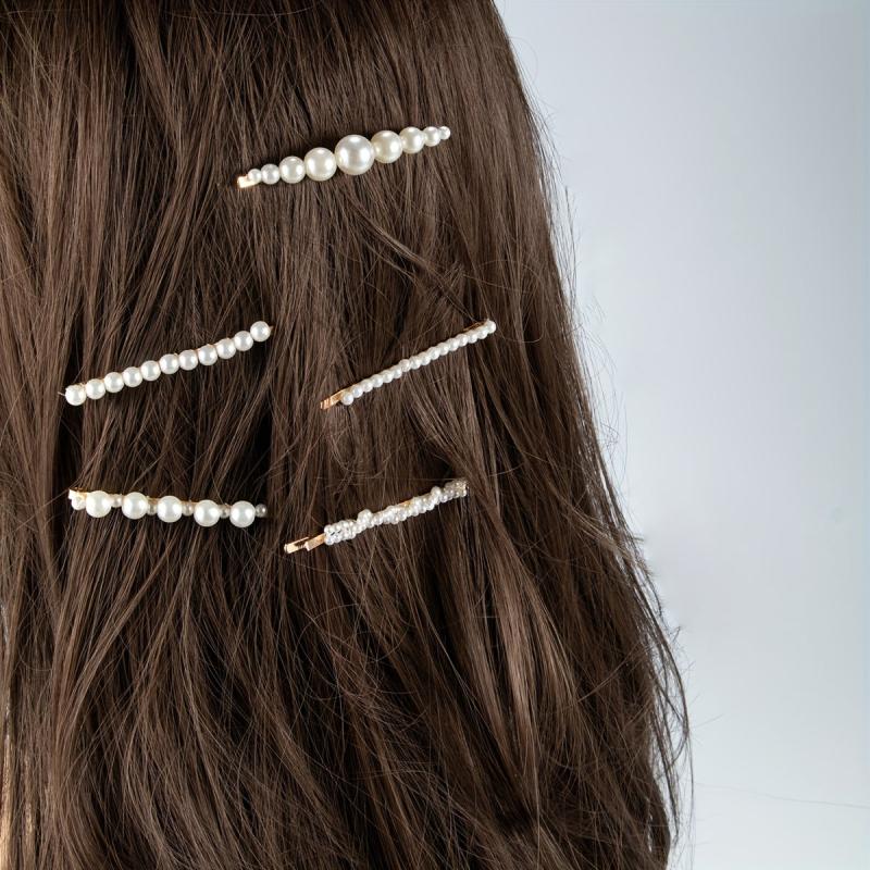 5pcs Faux Pearl Hairpin Alloy Hairpin Style Hair Clip For Side Hair