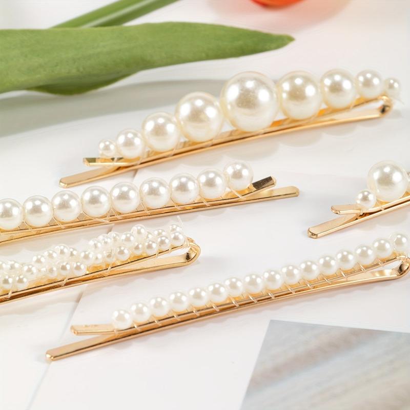 5pcs Faux Pearl Hairpin Alloy Hairpin Style Hair Clip For Side Hair