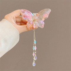 Crystal Butterfly Hair Claw with Beaded Pendant - Hair Accessories