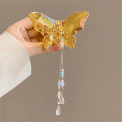 Crystal Butterfly Hair Claw with Beaded Pendant - Hair Accessories