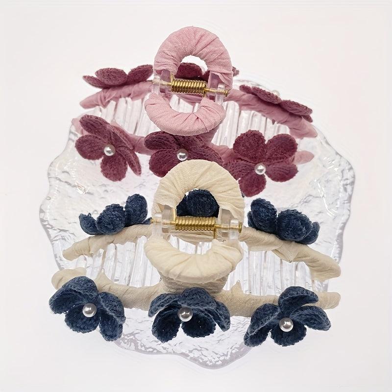 Knitted Flower Decor Hair Claw Ponytail Holder
