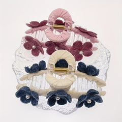 Knitted Flower Decor Hair Claw Ponytail Holder