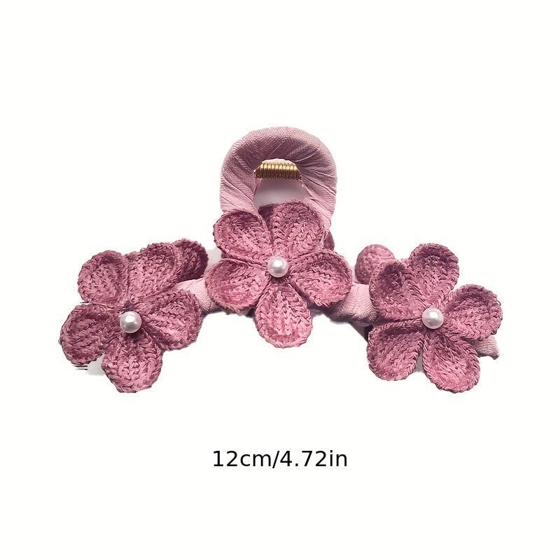 Knitted Flower Decor Hair Claw Ponytail Holder