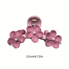 Knitted Flower Decor Hair Claw Ponytail Holder