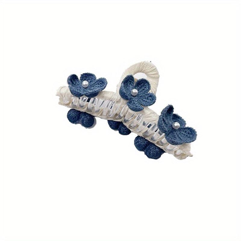 Knitted Flower Decor Hair Claw Ponytail Holder