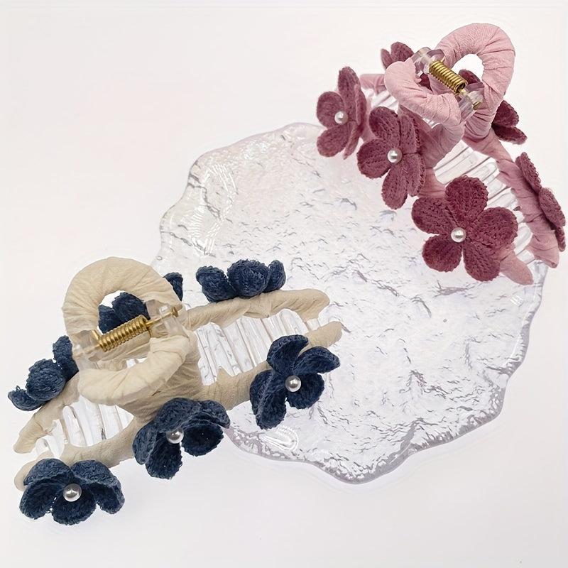 Knitted Flower Decor Hair Claw Ponytail Holder