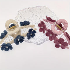 Knitted Flower Decor Hair Claw Ponytail Holder