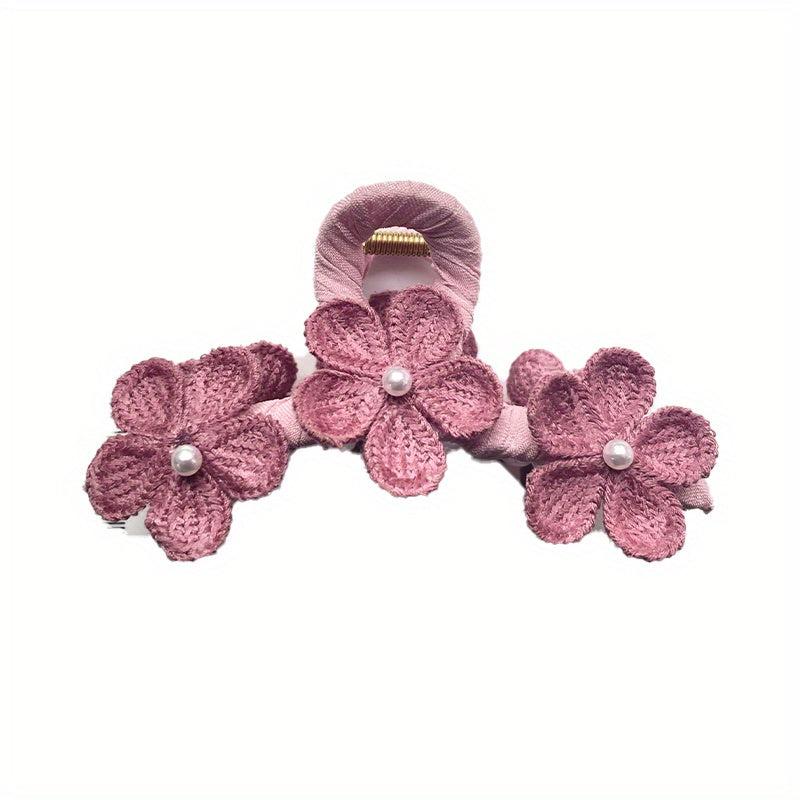 Knitted Flower Decor Hair Claw Ponytail Holder
