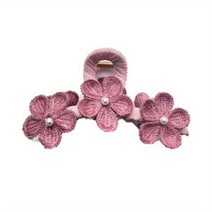 Knitted Flower Decor Hair Claw Ponytail Holder