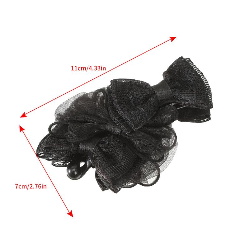 Women's Lace Polka Dot Bow Hair Claw Ponytail Clip