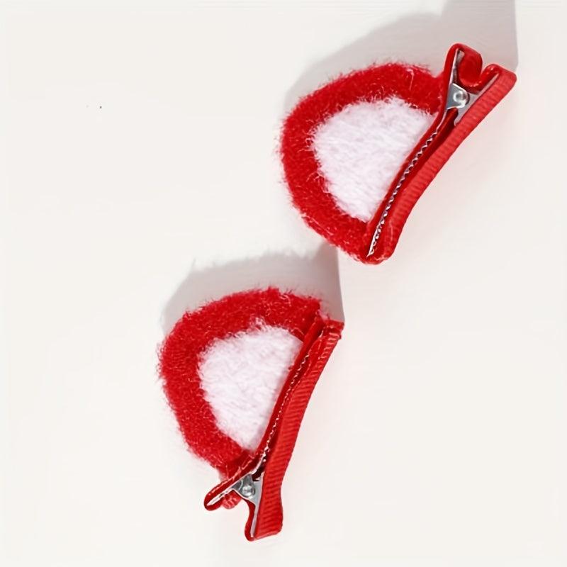 Red Cat Ears Decor Hair Clip Duck Billed Clip for Hair Bang