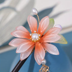 Wooden Flower Hairpin Ancient Style Beaded Tassel Hair Accessories