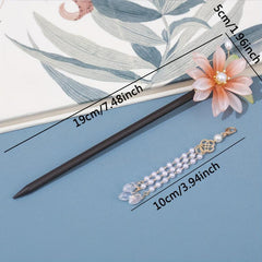 Wooden Flower Hairpin Ancient Style Beaded Tassel Hair Accessories