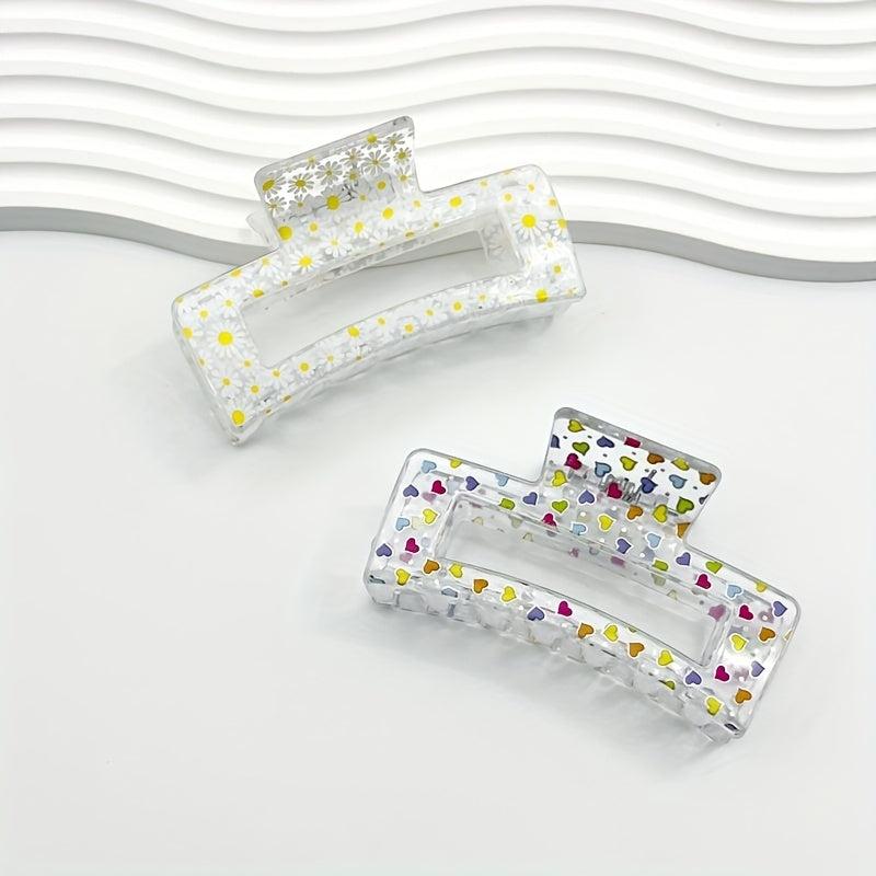 Fruit Printed Hair Claw Hollow Rectangle Nonslip Ponytail Holder