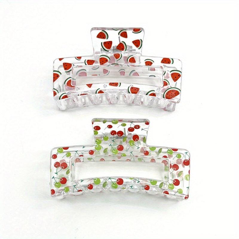 Fruit Printed Hair Claw Hollow Rectangle Nonslip Ponytail Holder