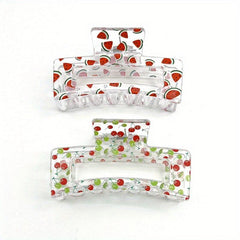 Fruit Printed Hair Claw Hollow Rectangle Nonslip Ponytail Holder