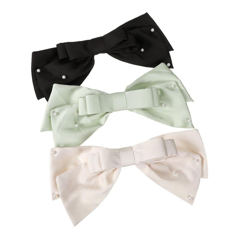 Satin Bow Rhinestone Hair Clip Non slip French Barrette Hair Accessories