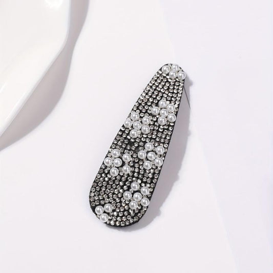 Rhinestone Snap Clip Faux Pearl Hair Clip for Women Girls Hair Accessories