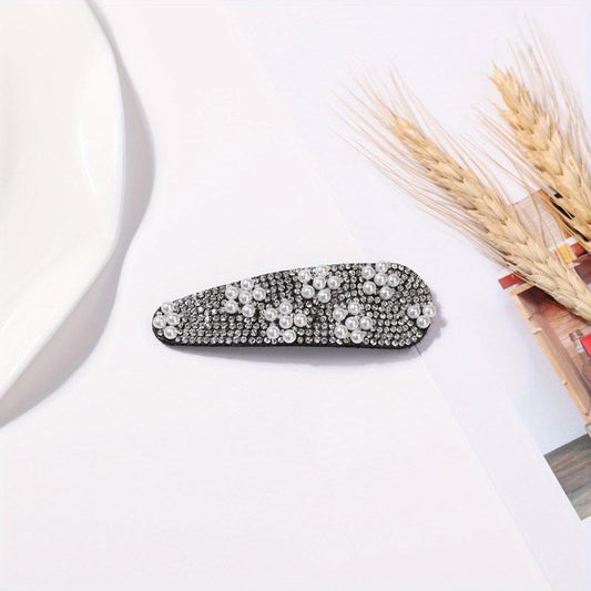 Rhinestone Snap Clip Faux Pearl Hair Clip for Women Girls Hair Accessories