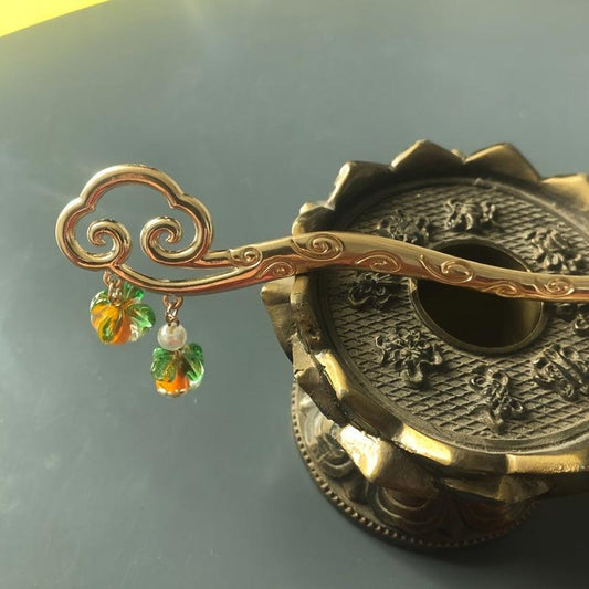 Vintage Chinese Style Hairpin Faux Pearl Metal Chignon