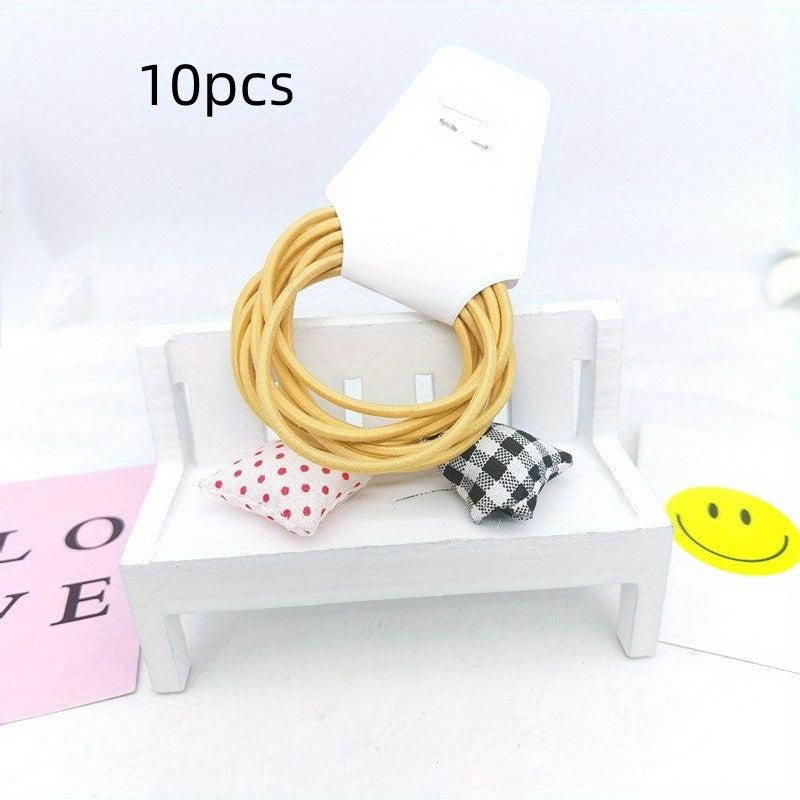 10pcs Plaid Star Decor Hair Tie Elastic Ponytail