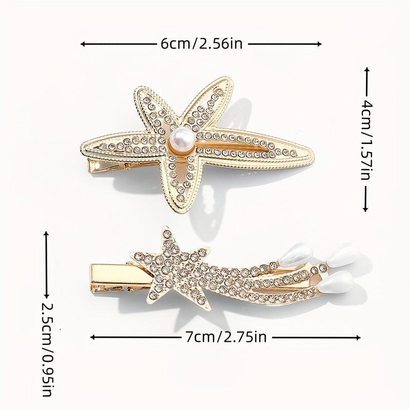 Rhinestone Starfish Hairpin Pearl Shooting Star Side Hair Clip for Women Girls