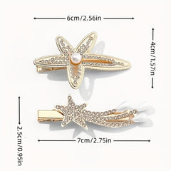 Rhinestone Starfish Hairpin Pearl Shooting Star Side Hair Clip for Women Girls