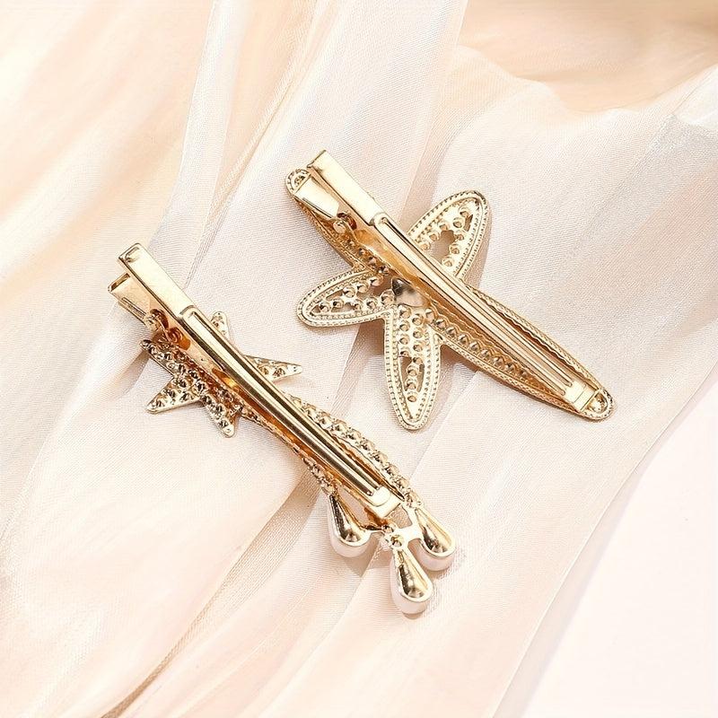 Rhinestone Starfish Hairpin Pearl Shooting Star Side Hair Clip for Women Girls