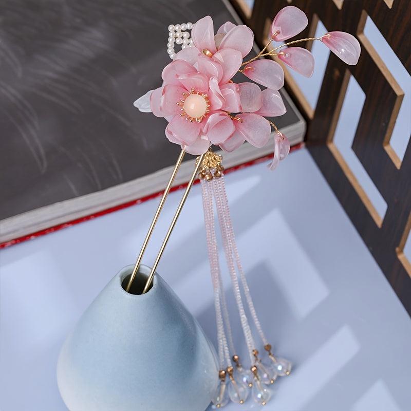Vintage Flower Tassel Hairpin Beaded Cheongsam Hair Accessory