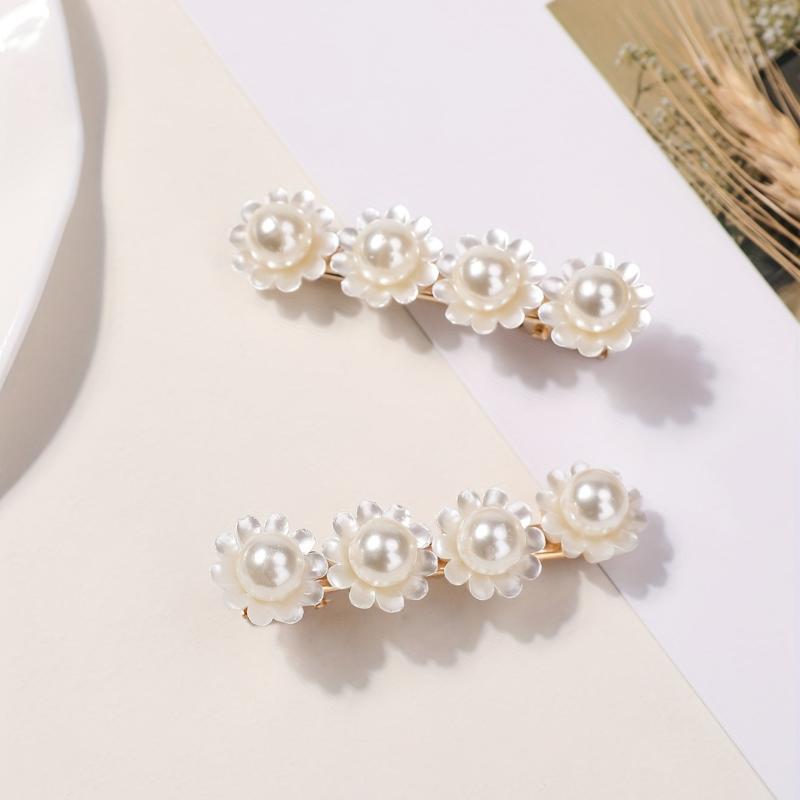 Faux Pearl Flower Hair Clip Duck Billed Clip