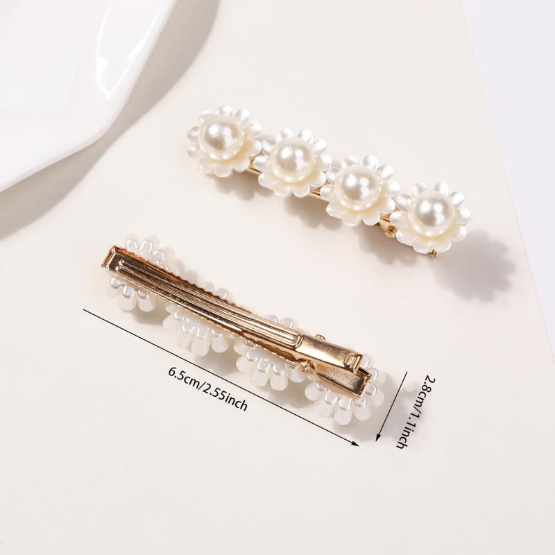 Faux Pearl Flower Hair Clip Duck Billed Clip