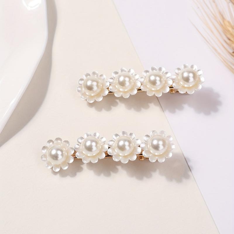 Faux Pearl Flower Hair Clip Duck Billed Clip