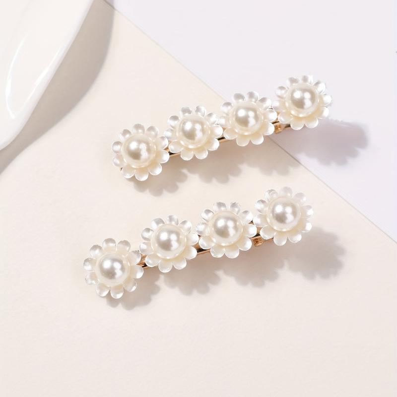Faux Pearl Flower Hair Clip Duck Billed Clip