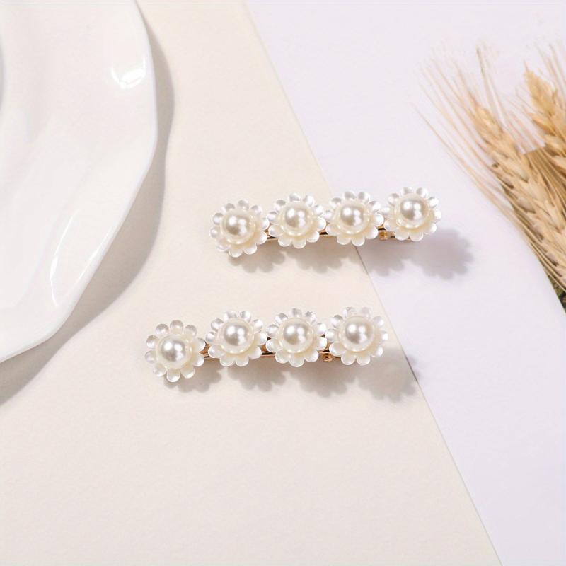 Faux Pearl Flower Hair Clip Duck Billed Clip
