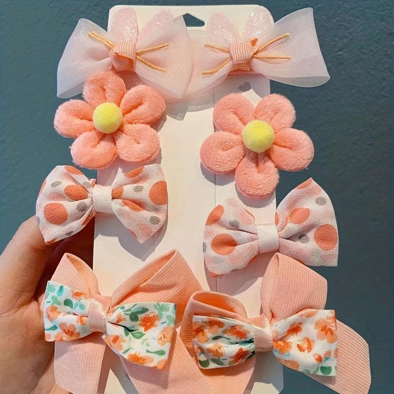 8pcs Baby Soft Bow Hair Clip Floral Printed Clip Sweet Hair Accessories