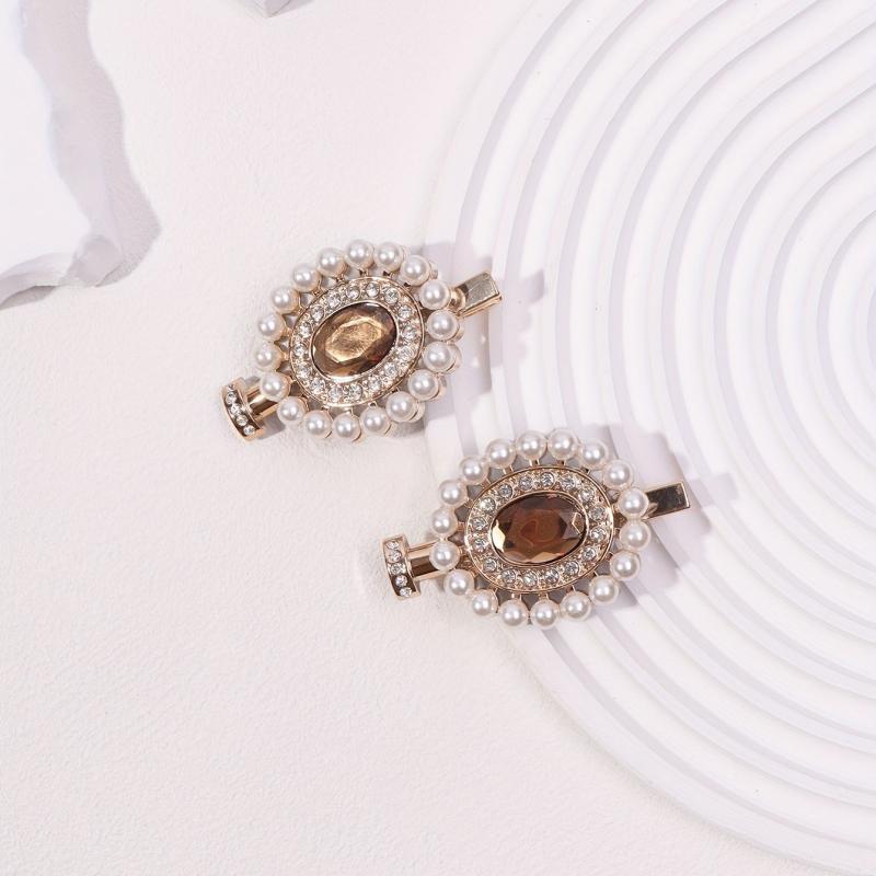 2pcs Faux Pearl Hair Clip Perfume Bottle Shaped Duck Billed Clip 