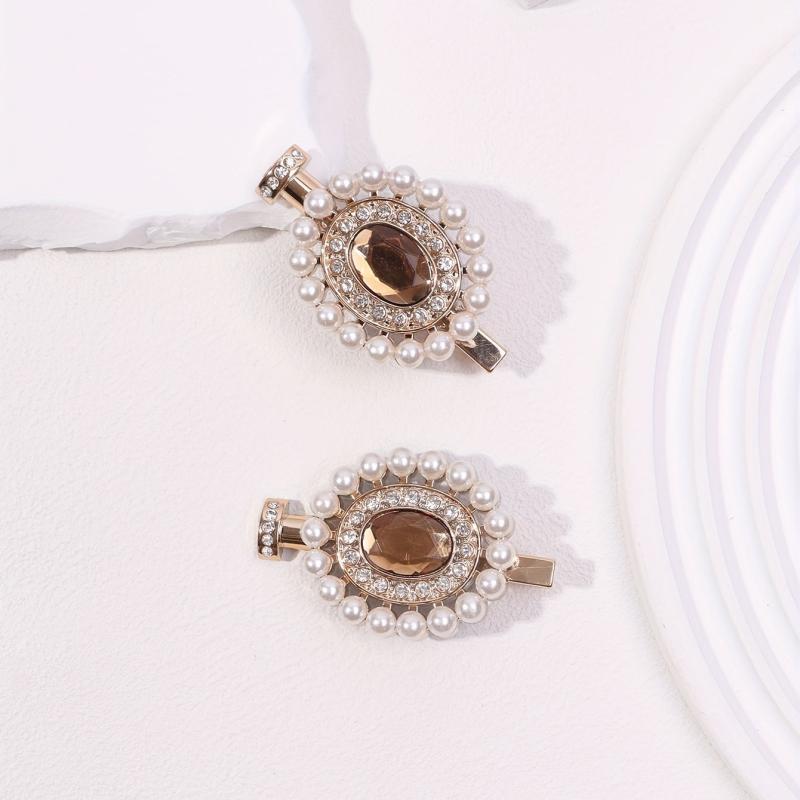 2pcs Faux Pearl Hair Clip Perfume Bottle Shaped Duck Billed Clip 