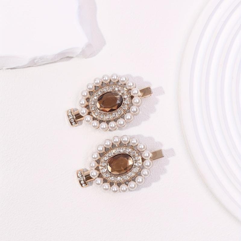 2pcs Faux Pearl Hair Clip Perfume Bottle Shaped Duck Billed Clip 